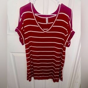 Zenana Outfitters Red and White Striped V-Neck Tee